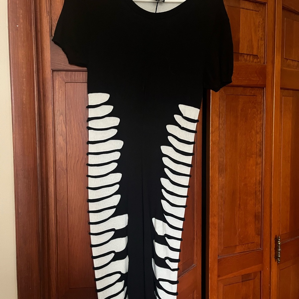 Alexander McQueen Black Maxi Dress with White Ribbed Side Panels